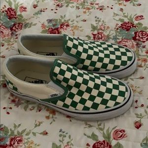 Green checkered slip on vans